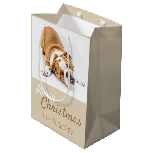 Schattigee Engelse Bulldog Puppy Foto Kerst Medium Cadeauzakje (Achterkant Gekanteld)