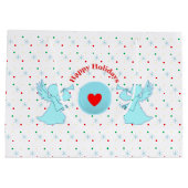 Schattigee engeltjes met stippen en sneeuwvlokken groot cadeauzakje (Achterkant)