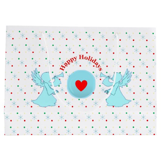 Schattigee engeltjes met stippen en sneeuwvlokken groot cadeauzakje (Achterkant)