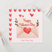 Schattigee envelop Happy Valentine's Day Greeting Kaart (Voorkant / Achterkant in situ)