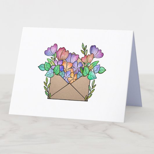 Schattigee envelop met paarse bloemen blanco bedankkaart