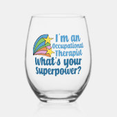 Schattigee ergotherapeut superheld wijnglas zonder voet (Voorkant)