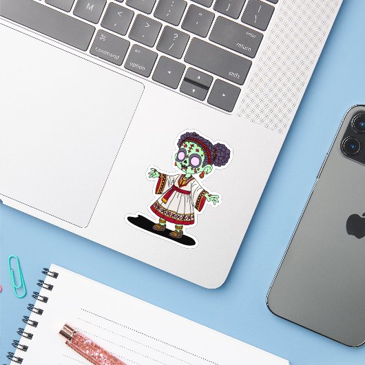 Schattigee Ethiopische zombie Sticker (Laptop met iPhone)
