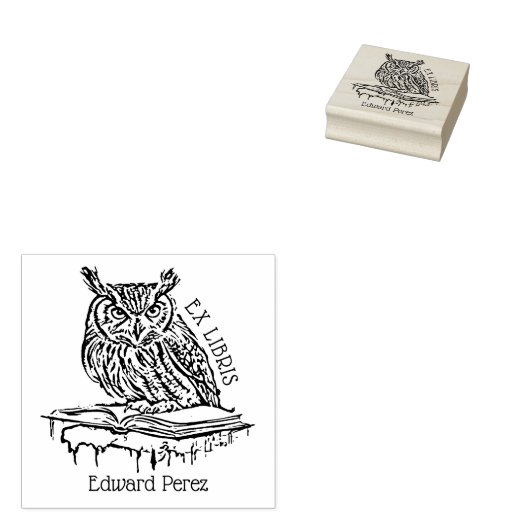 Schattigee Ex Libris Owl Bookplate Rubberstempel (Gestempeld)