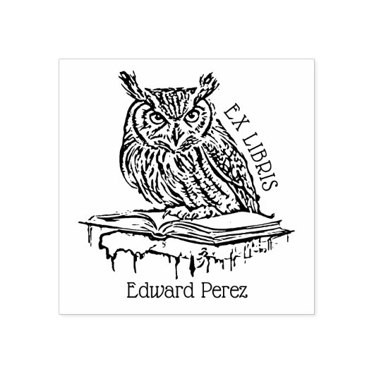 Schattigee Ex Libris Owl Bookplate Rubberstempel (Afrduk)