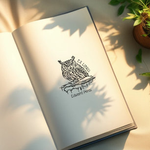 Schattigee Ex Libris Owl Bookplate Rubberstempel