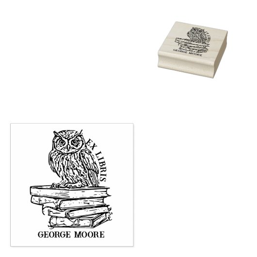 Schattigee Ex Libris Owl Bookplate Rubberstempel (Gestempeld)
