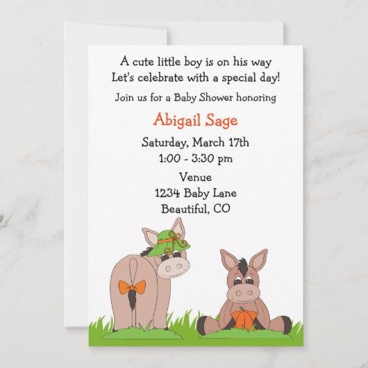 Schattigee ezel Baby shower uitnodiging voor jonge (Voorkant)