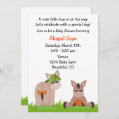 Schattigee ezel Baby shower uitnodiging voor jonge (Voorkant / Achterkant)