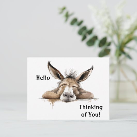 Schattigee ezel die aan jou denkt. bewerkbaar briefkaart (Staand voorkant)
