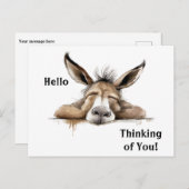 Schattigee ezel die aan jou denkt. bewerkbaar briefkaart (Voorkant / Achterkant)