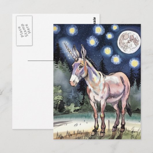 Schattigee ezel eenhoorn briefkaart (Voorkant / Achterkant)