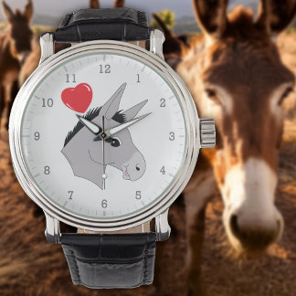 Schattigee ezel hoofd rood hart horloge
