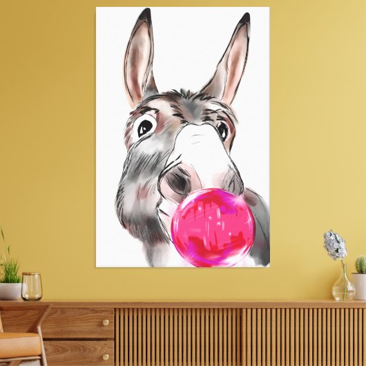 Schattigee ezel met kauwgom cartoon canvas afdruk (Insitu (Woonkamer))