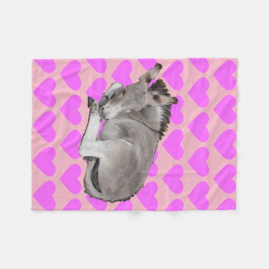 Schattigee ezel op roze harten fleece deken (Voorkant (Horizontaal))