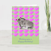 Schattigee ezel op roze harten kaart (Voorkant)