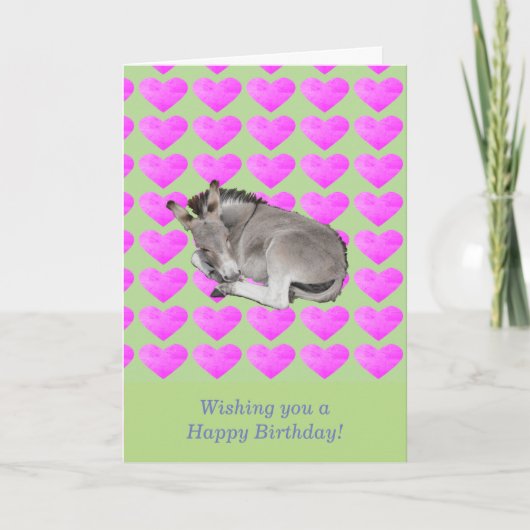 Schattigee ezel op roze harten kaart (Voorkant)