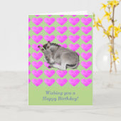 Schattigee ezel op roze harten kaart (Gele Bloem)