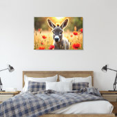 Schattigee ezel rode klaprozen schattige dierenkun canvas afdruk (Insitu (Slaapkamer))