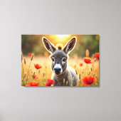 Schattigee ezel rode klaprozen schattige dierenkun canvas afdruk (Voorkant)