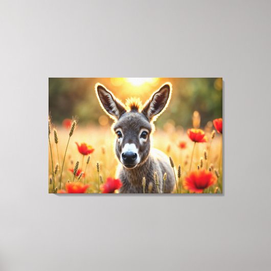 Schattigee ezel rode klaprozen schattige dierenkun canvas afdruk (Voorkant)