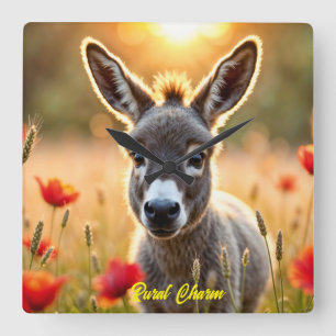 Schattigee ezel rode klaprozen schattige dierenkun vierkante klok