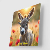 Schattigee ezel rode klaprozen schattige dierenkun vierkante klok (Hoek)