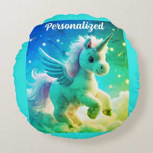 Schattigee Fairy Baby Eenhoorn groen Sparkling Fan Rond Kussen (Voorkant)