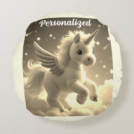 Schattigee Fairy Baby Unicorn crème Sparkling Fant Rond Kussen (Voorkant)