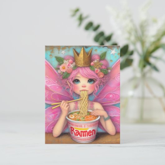 Schattigee Fairy Eating Ramen Briefkaart (Staand voorkant)