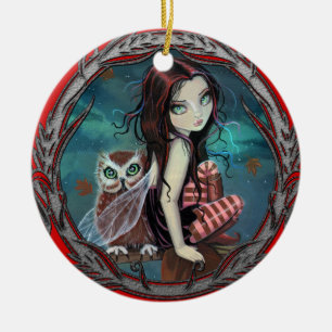 Schattigee Fairy en Uil Fantasy Art Keramisch Ornament