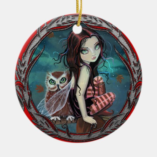 Schattigee Fairy en Uil Fantasy Art Keramisch Ornament (Voorkant)