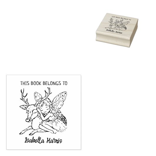 Schattigee Fairy met Deer Bookplate Rubberstempel (Gestempeld)