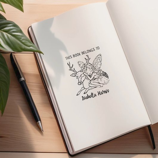 Schattigee Fairy met Deer Bookplate Rubberstempel