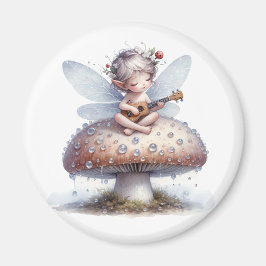 Schattigee Fairy met Viola op Mushroom Magneet