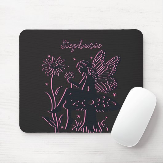 Schattigee Fairy Mushroom en Flower Black & Pink Muismat (Met muis)