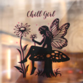 Schattigee Fairy Mushroom en Flower Black & Pink Raamsticker (Vel 2)