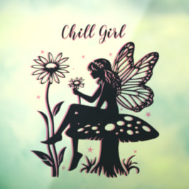 Schattigee Fairy Mushroom en Flower Black & Pink Raamsticker