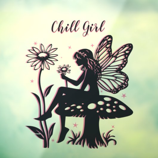 Schattigee Fairy Mushroom en Flower Black & Pink Raamsticker (Vel 3)