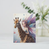 Schattigee Fairy rijdt een Giraffe Briefkaart (Staand voorkant)