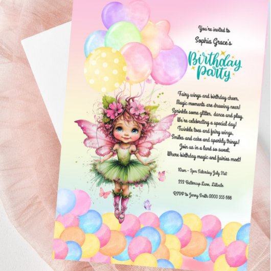 Schattigee Fairy verjaardagsfeestje uitnodiging -