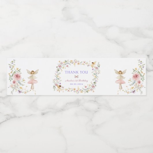 Schattigee Fairy Wildflower Krans Verjaardagsgunst Waterfles Etiket (Enkel label)