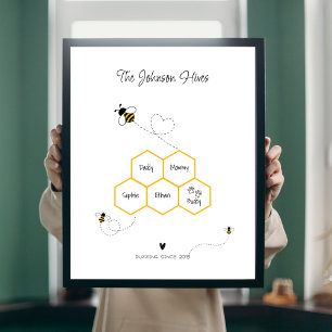 Schattigee Familie en Pet Name Sign - Bijenkorf Poster