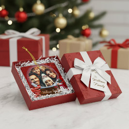 Schattigee Familie Kerstsneeuw Wereldbol Foto Keramisch Ornament