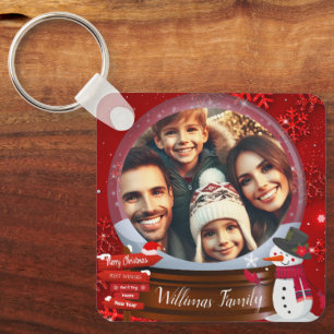 Schattigee Familie Kerstsneeuw Wereldbol Foto Sleutelhanger