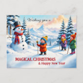 Schattigee Familie Kinderen Sneeuwman Vrolijk Kers Feestdagenkaart (Voorkant)
