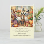 Schattigee familie met Kat Thanksgiving Vakantie K Feestdagenkaart (Staand voorkant)