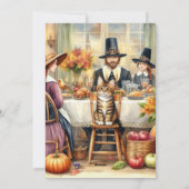 Schattigee familie met Kat Thanksgiving Vakantie K Feestdagenkaart (Achterkant)