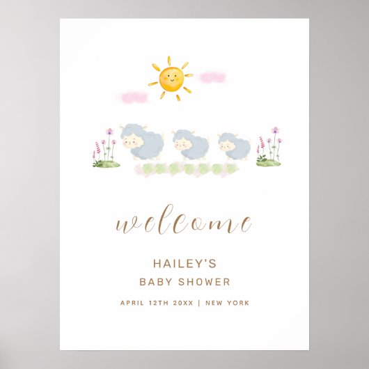 Schattigee familie schapentuin welkom Baby shower Poster (Voorkant)