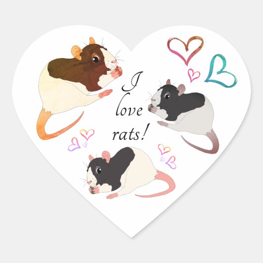 Schattigee Fancy Ratten & Regenboogharten - Ik hou Hart Sticker (Voorkant)